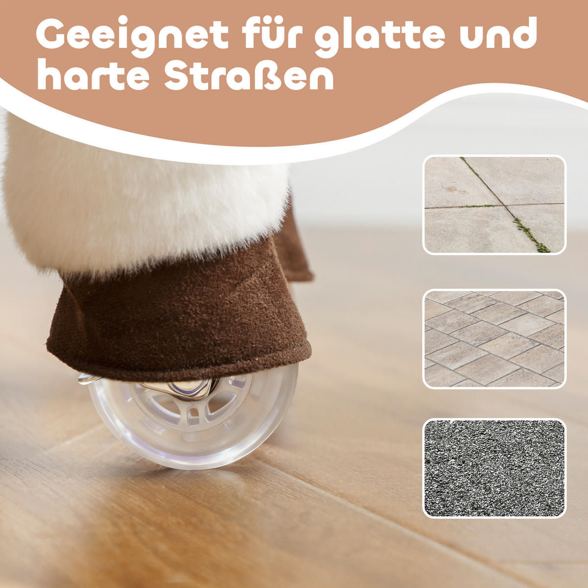 REITPFERD Spielpferd zum Reiten mit Sattel Rollen 80 cm Stehpferd Braun - Braun, Textil (28/80/72cm) - AIYAPLAY