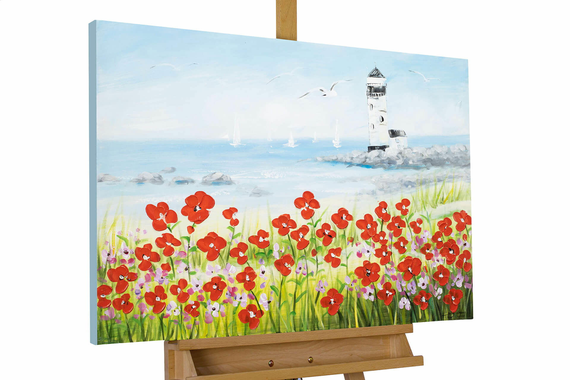 ACRYLBILD HANDGEMALT 90/60 cm - Blau/Rot, Holz/Textil (1.8/60cm) - KUNSTLOFT