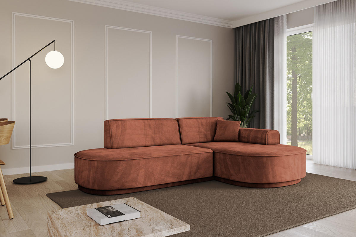 ECKSOFA Ottomane Rechts MARI-L1-v3 - 232x163x81 cm Koralle Velours - Koralle/Schwarz, Holzwerkstoff/Kunststoff (232/163cm) - ALTDECOR
