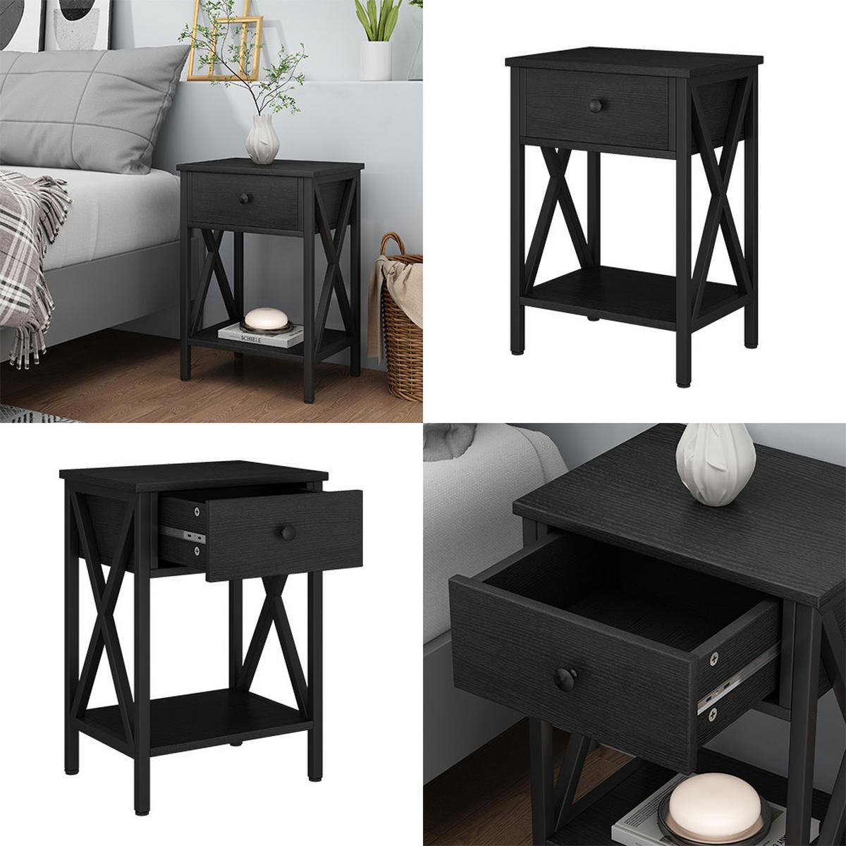 NACHTTISCH Keno Schwarz 40 x 55 cm mit Schublade - Schwarz, Holzwerkstoff (40/55/30cm) - Vicco