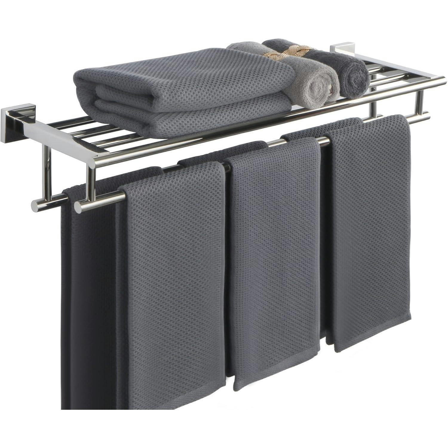 HANDTUCHHALTER Wand 70 cm Edelstahl Poliert mit Ablage - Grau, Metall (20/13/70cm)