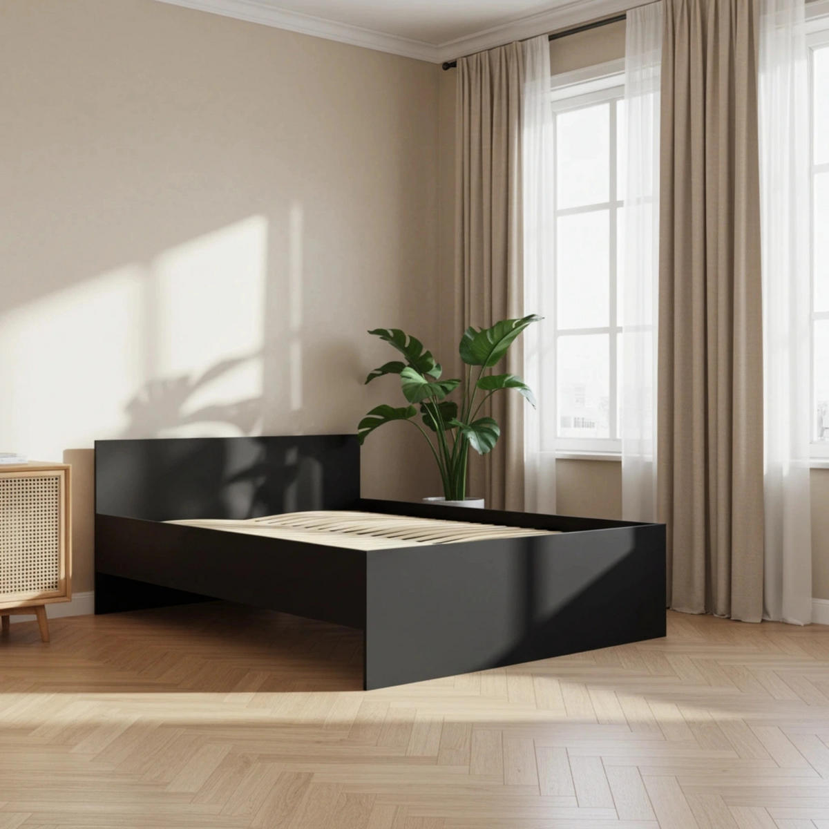 BETT 160x200 cm Schwarz - mit Lattenrost - Modena - Schwarz, Holz - Ravio