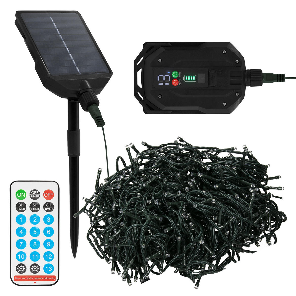SOLAR LICHTERKETTE Aussen 11m 560LED Warmweiß 13 Modi Timer Wasserfest - Grün, Kunststoff (1420cm) - ECD-Germany