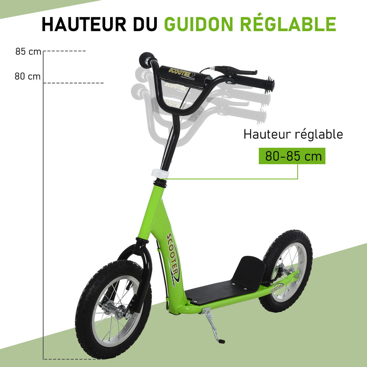 KINDERSCOOTER DE-16923 Große Räder & höhenverstellbarer Lenker Grün - Grün, Metall (117/52/85cm) - ComfortXL