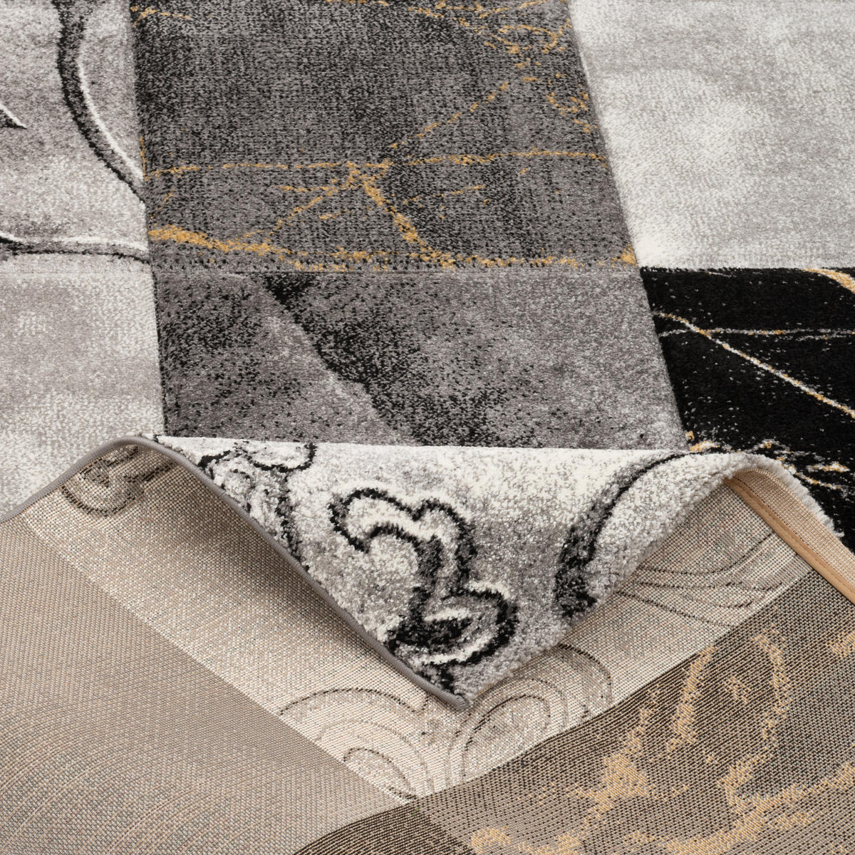 DESIGNER TEPPICH MAUI KARO BAROCK - Schwarz, Textil (120/170cm) - Pergamon