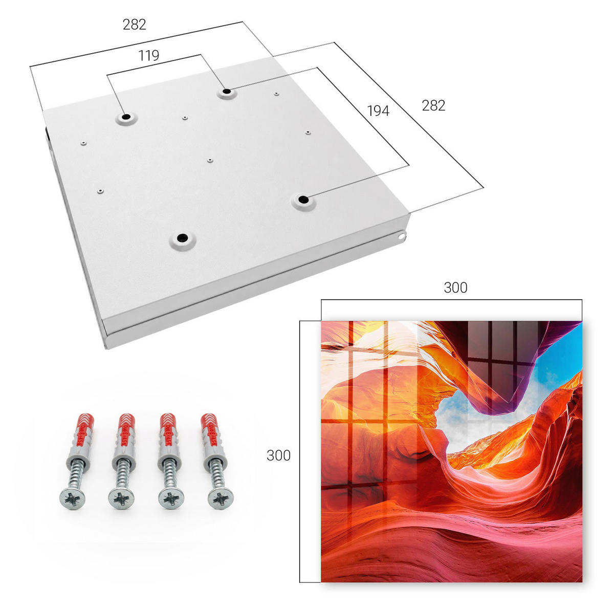 SCHLÜSSELBOX Weiß 30x30 cm – Türöffnung nach rechts - Bunte Steine - Orange, Metall (30/30/5cm) - TULUP