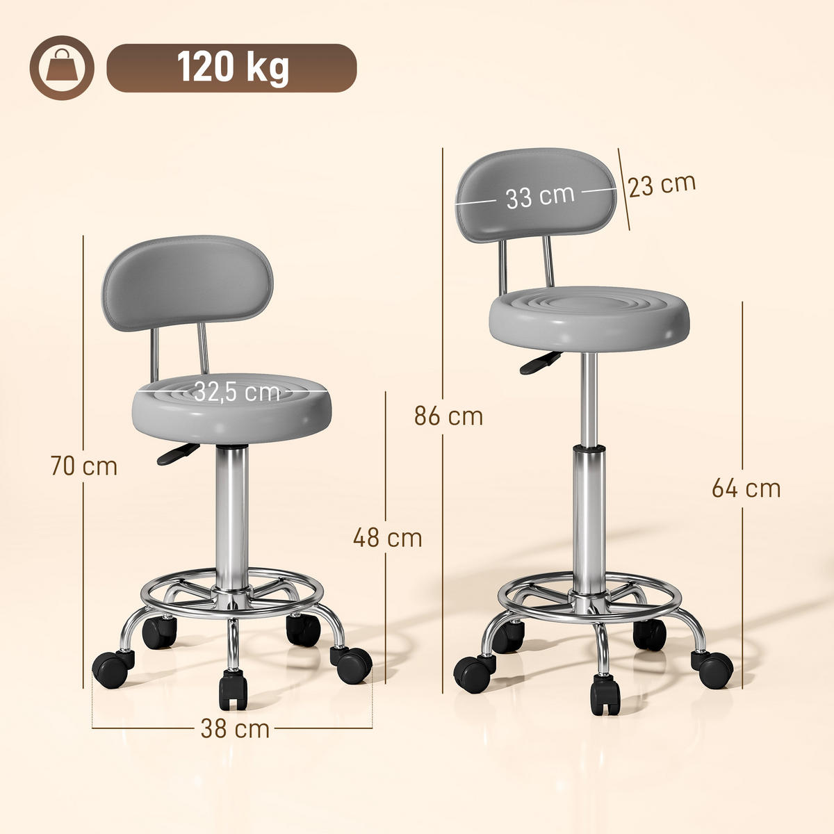 ROLLHOCKER Höhenverstellbar Grau 40.0/32.0/86.0 cm - Grau, Textil (32/86/40cm)