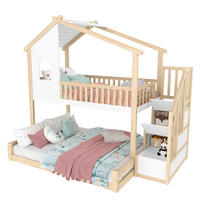 HAUSBETT 90/200 + 140/200 cm aus Kiefer mit Stauraumleiter und Hausdesign - Naturfarben, Holzwerkstoff (90/200cm) - Flora Grace