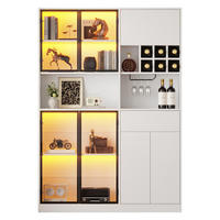 VITRINE 140x30x200 cm Weiß LED 7 Türen Weinregal - Weiß, Holzwerkstoff (140/200/30cm) - FLIEKS