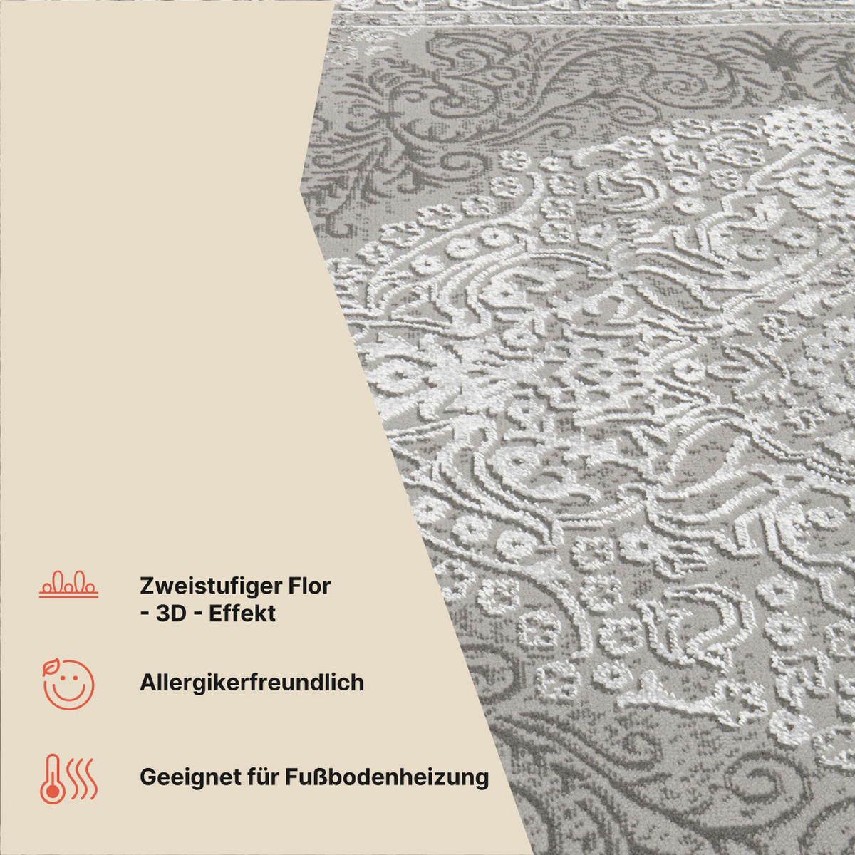 TEPPICH ARES Hellgrau 120/170 cm - Hellgrau, Textil (120/170cm) - Tapiso