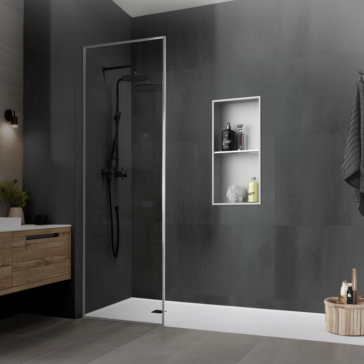 DUSCHNISCHE Silber 30/60 cm - Silberfarben, Metall (62/10/63cm) - LuxeBath