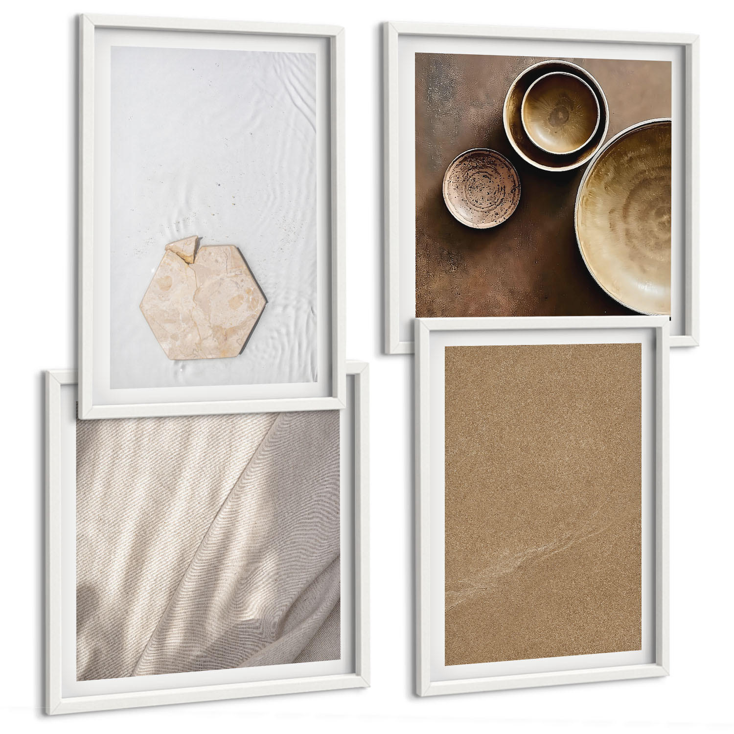 BILDER SET 4er Set - 50x50 cm & 40x60 cm Weißer Rahmen - Minimalistische warme Texturen - Weiß, Kunststoff (50/50cm) - TULUP