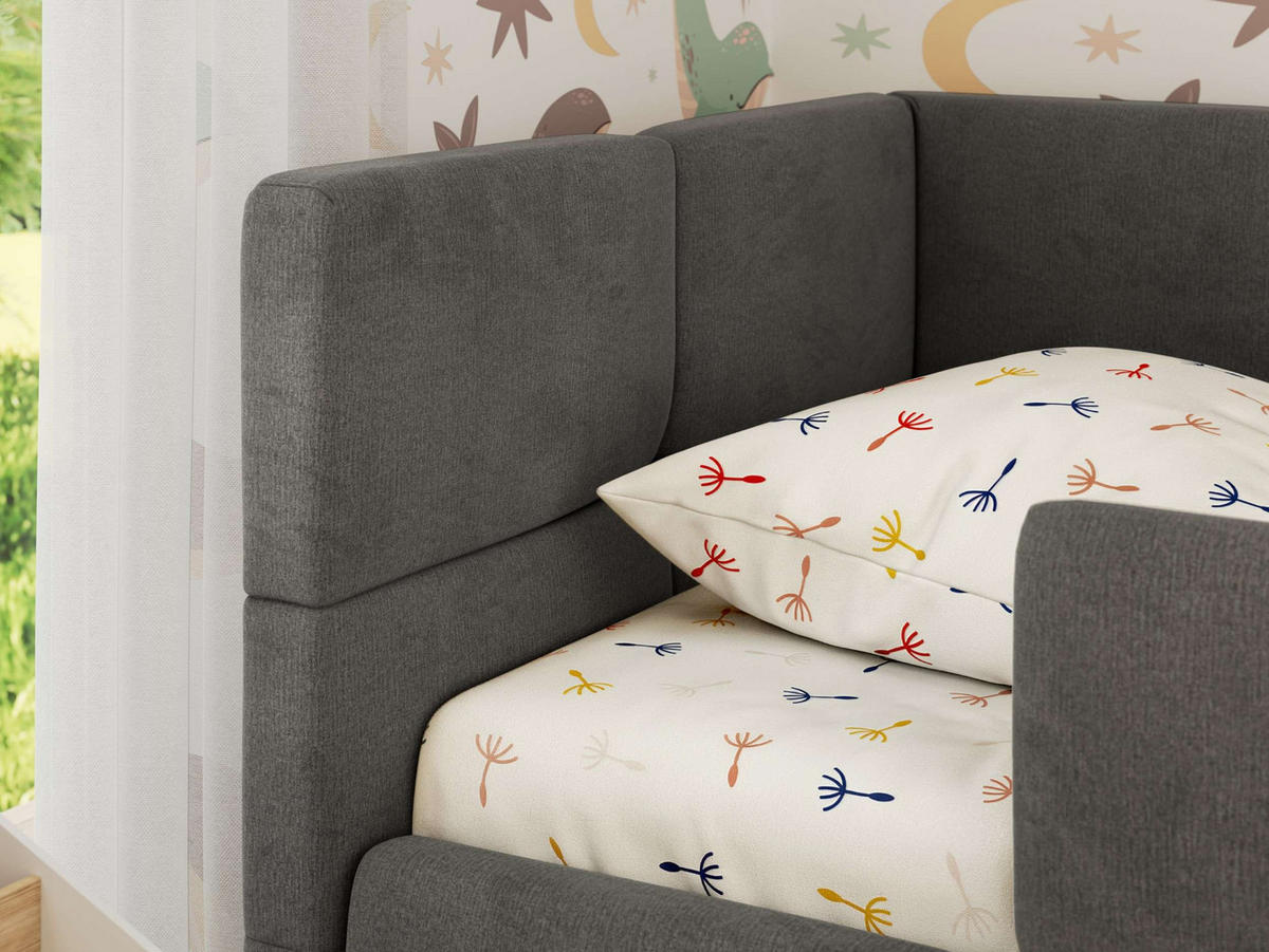 DĚTSKÁ POSTEL ARVO ALTA 90/200 - Šedá Samet - Vlevo - šedá, textil (90/200cm) - MKS