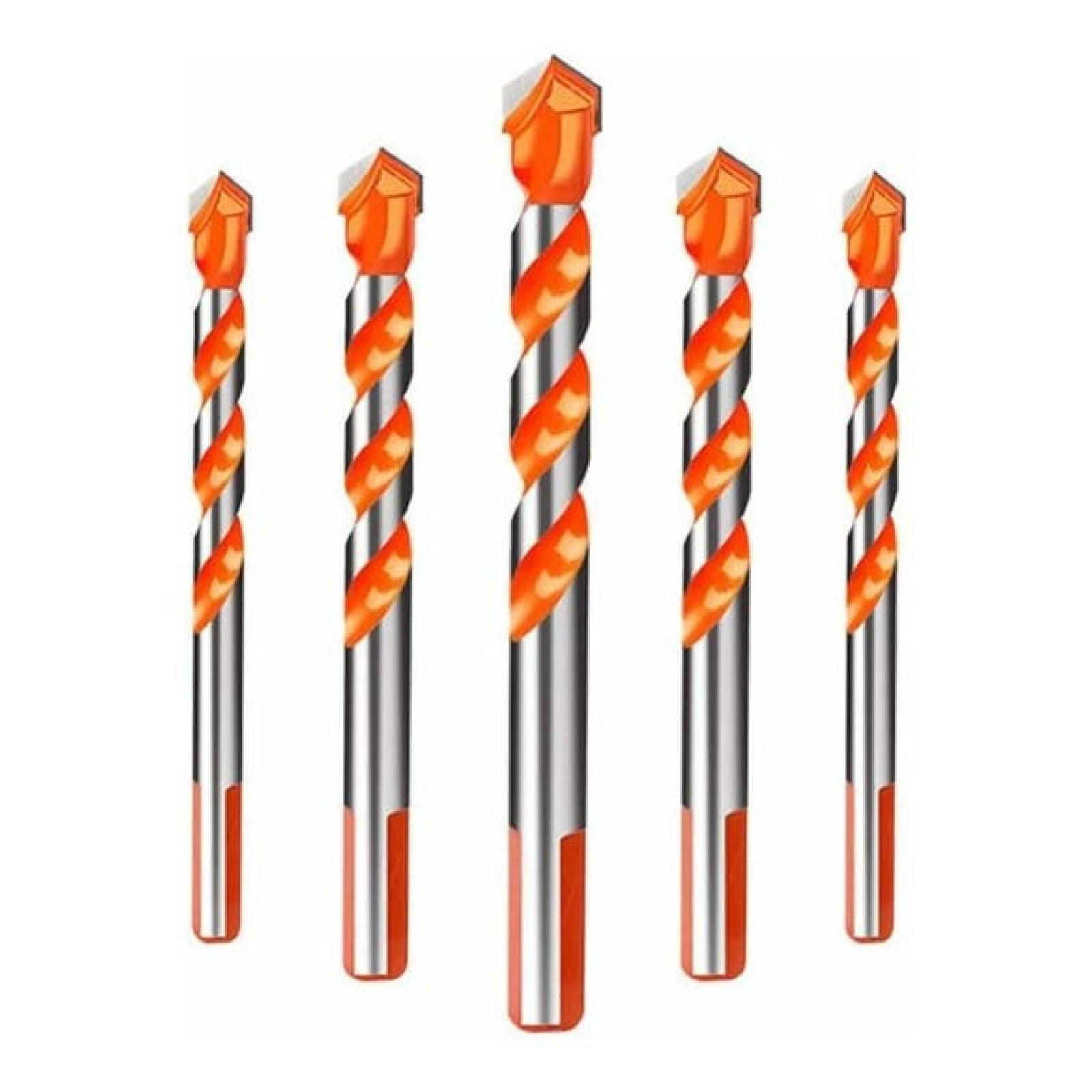 BOHRER - 5-teiliges Set (6/6/8/10/12 mm) - geeignet für Beton, Glas und andere Materialien. - Orange, Metall (1.2/1.2/12.1cm) - DCA