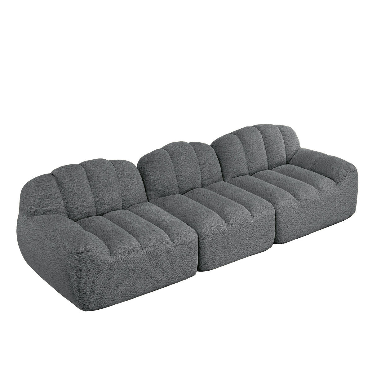 MODULARES 3-Sitzer-Sofa aus granuliertem Fleece mit Ottoman und tiefem Sitz Grau - Grau, Textil (104/79/288cm) - Modenvie