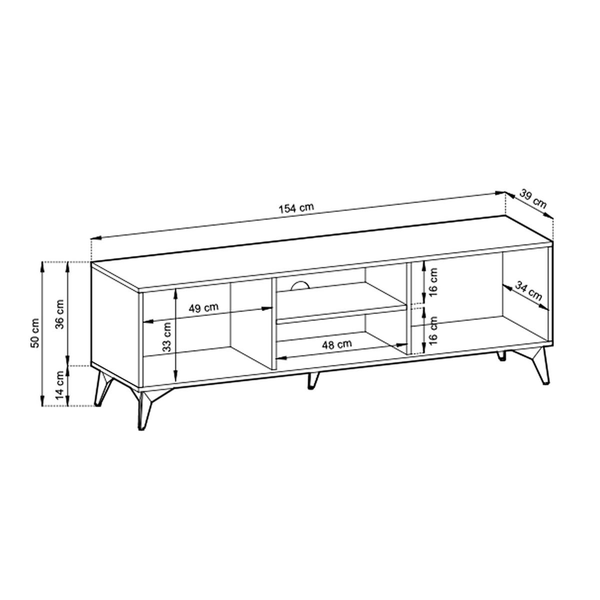 TV-SCHRANK Amond 154x50x39 cm - Lowboard mit Stauraum - Tv Ständer aus Laminierter Spanplatte - Schwarz - Schwarz, Holzwerkstoff (144/48/37cm) - Chilly