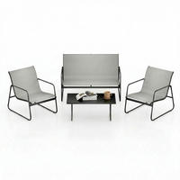 ECKSOFA Gartenmöbel Set 4tlg Schwarz Grau Loungeset - Dunkelgrau, Textil - Rattrix
