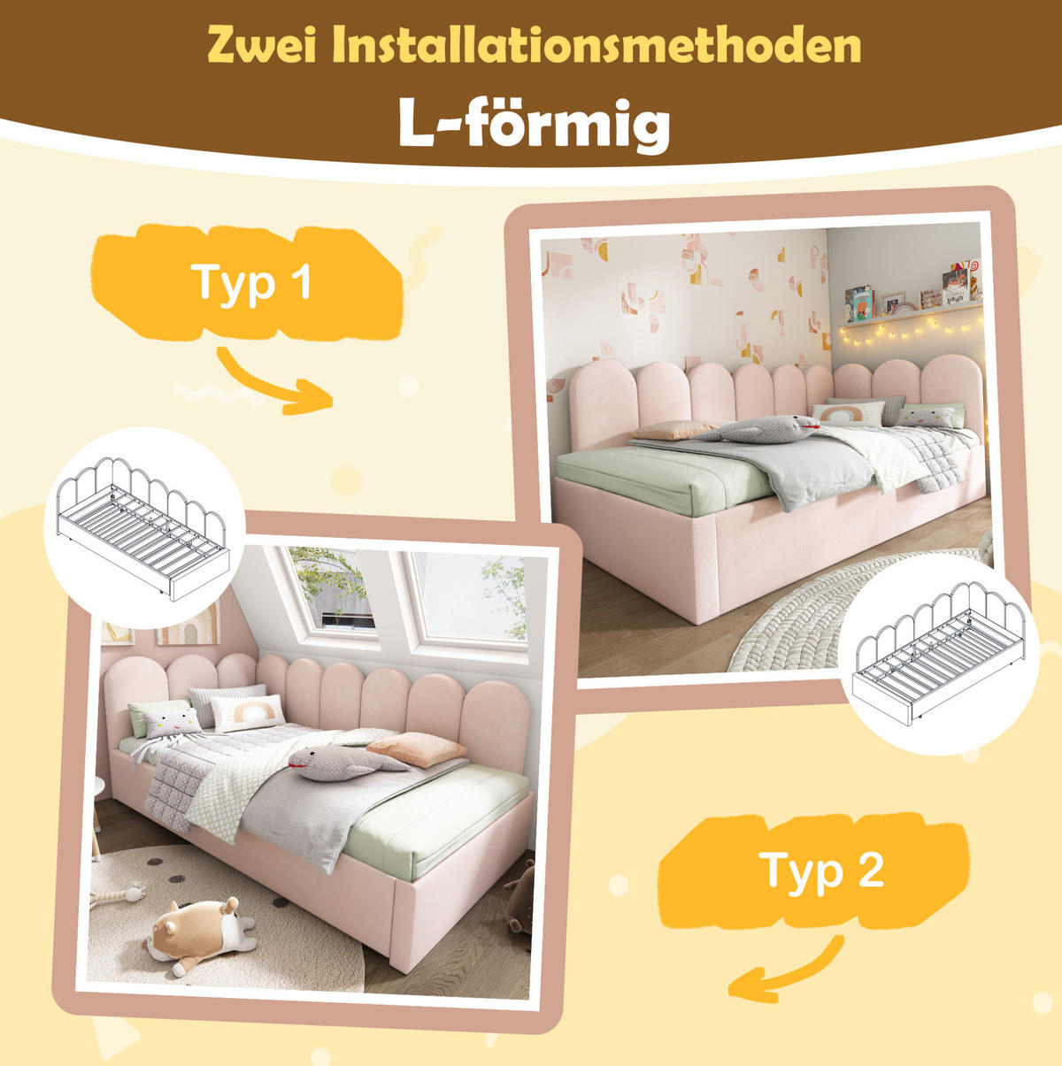 POLSTERBETT 90/200 cm mit Ausziehbett, verspieltem Gitter-Design und Samtbezug, Rosa - Rosa, Textil (90/200cm) - Redom