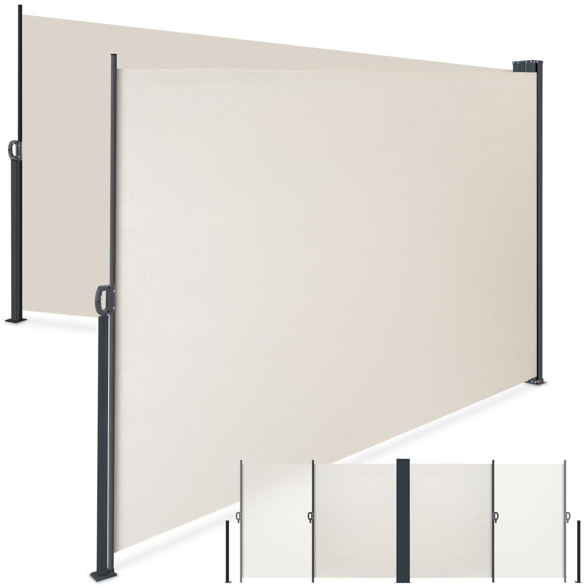 DOPPEL-SEITENMARKISE , ausziehbar, mit Aufrollmechanismus, beige - Beige, Textil (600/160/9cm) - tectake