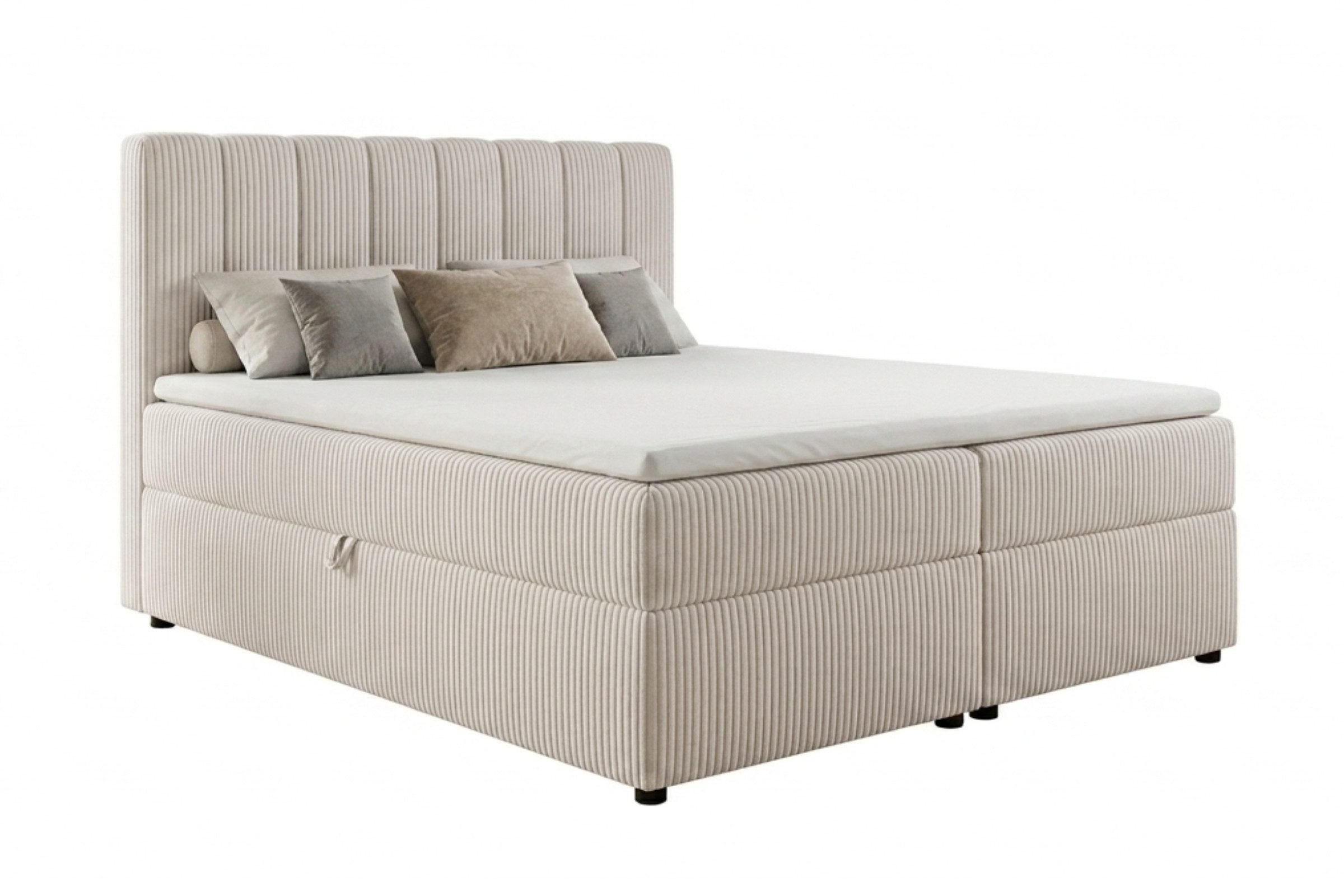 BOXBETT VICTOR 160/200 in Cord Ecru H4 - Ecru, Holz/Holzwerkstoff (160/200cm) - Deine Möbel 24