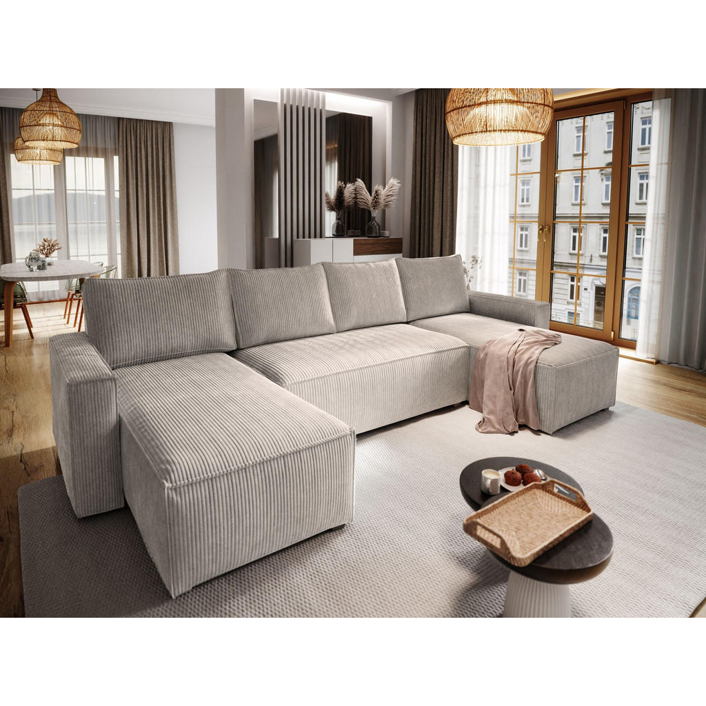 Thumbnail - Masseno Wohnlandschaft, Beige, Holz, 5-Sitzer, U-Form, 295x85x140 cm, Wohnzimmer, Sofas & Couches, Wohnlandschaften, Woh...