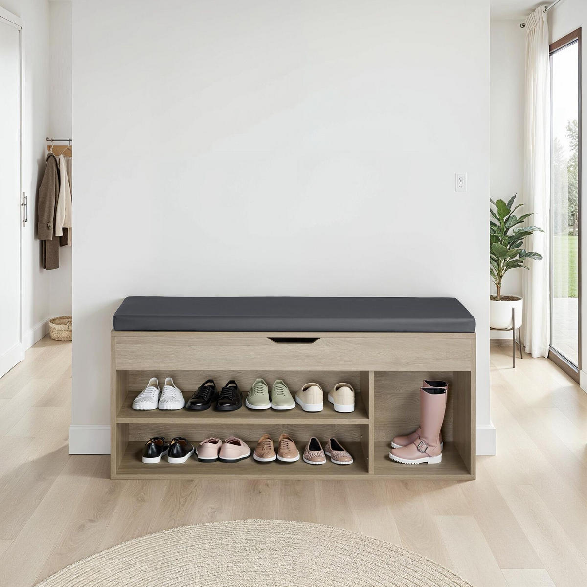 SCHUHBANK Natalya,104 x 30 x 49 cm,Holz hell, Eiche Sonoma - Eiche Artisan, Holz (30/49/104cm) - tectake