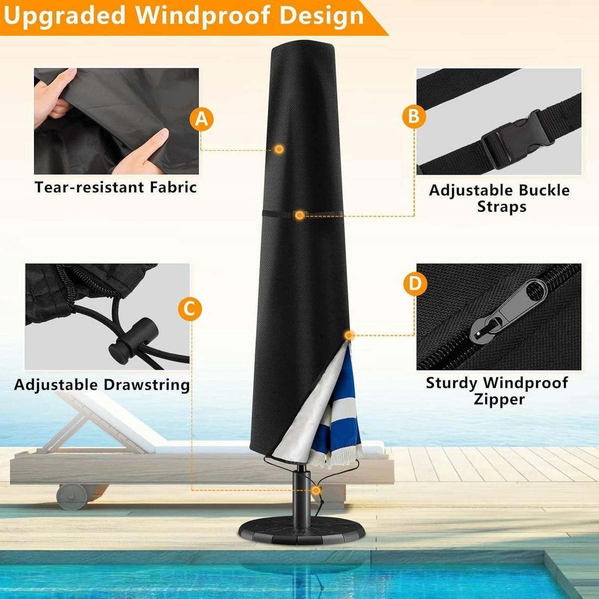 SONNENSCHIRM Schutzhülle 190 x 50/40/30 cm Wasserdicht 420D Oxford - Schwarz, Textil (40/190/40cm)