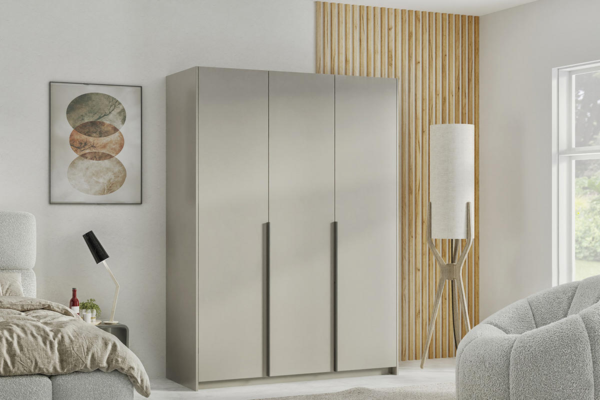 DREHTÜRENSCHRANK Apollonia ohne Spiegel 150x204cm 3-türig, kaschmir, schwarze Griffe - Kaschmir/Schwarz, Kunststoff (58/205/150cm) - Margaret Hadas24