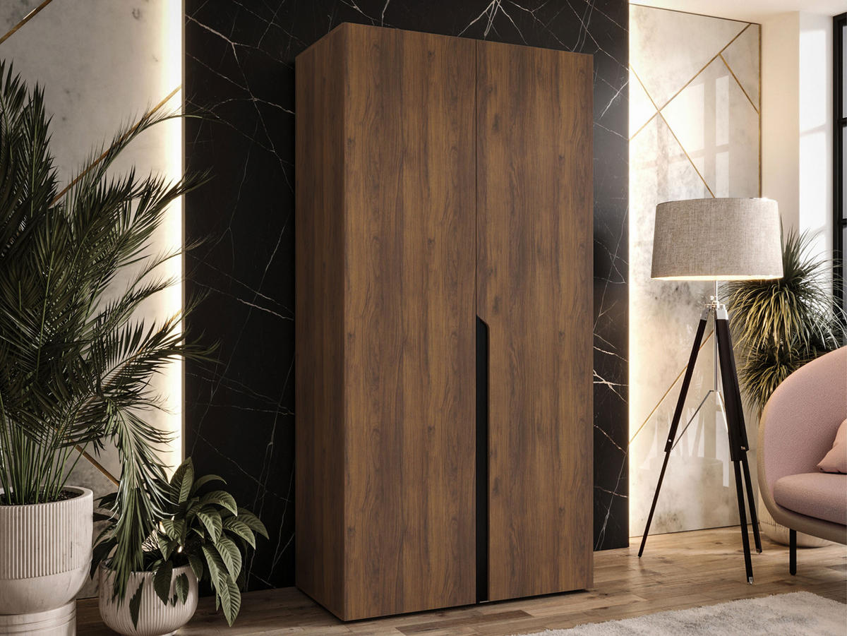 DREHTÜRENSCHRANK Mila I 100 - Nussbaumfarben/Schwarz, Holzwerkstoff/Kunststoff (100/202/52cm) - MIRJAN24