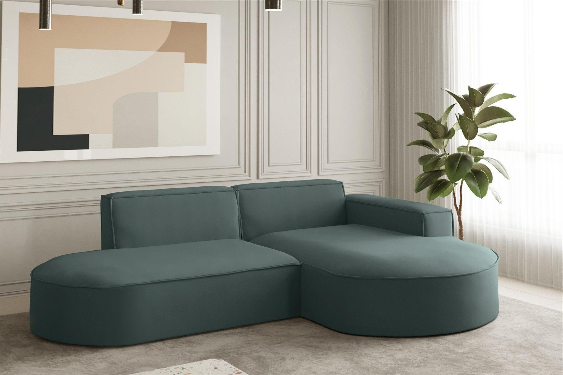 ECKSOFA Palma Xs Ottomane Opera Velvet - Smaragdgrün, Holzwerkstoff/Textil (236/165cm) - Fun Möbel