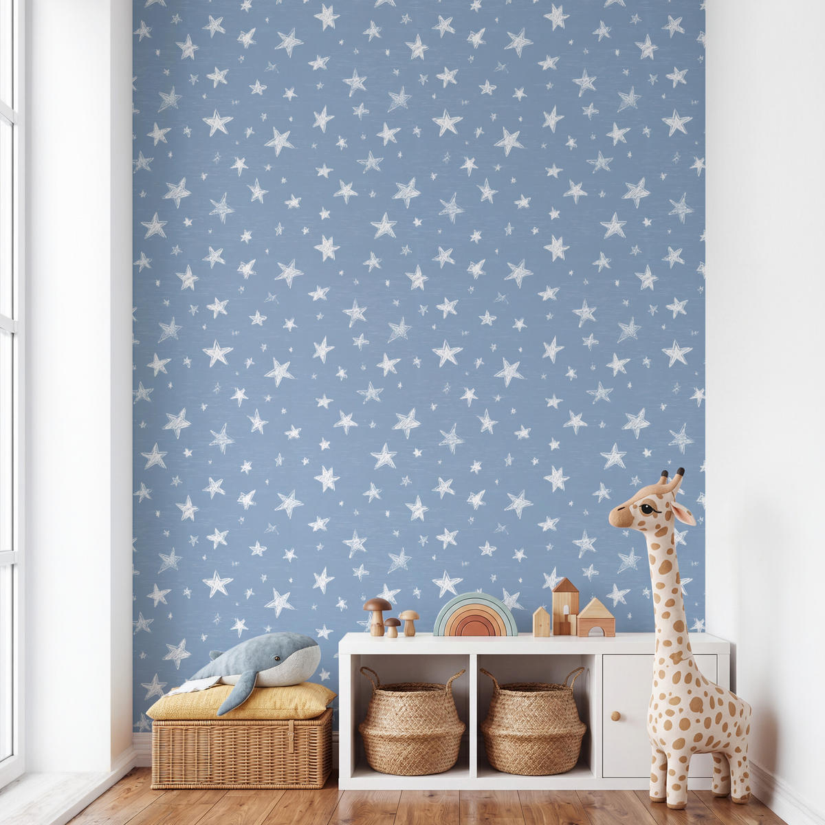 KINDERTAPETE - Sterne - Muster - Blau - 180x260 cm - Hellblau, Papier (180/260cm) - OnlyWow