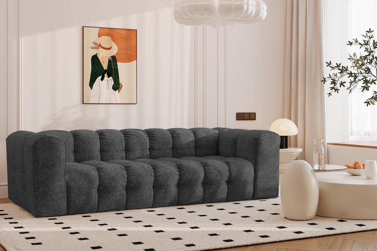 SOFA 4-Sitzer, Komfort, BALOO, Stoff Schenille & Bouclé, Graphit - Graphitfarben, Holz (250/75/106cm) - Kaiser Möbel