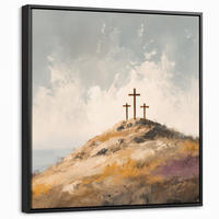 LEINWAND Bilder mit Rahmen - Hügel - Abstrakt - Christentum - Kreuz - 50x50 - Hellgrau, Textil (50/50cm) - MuchoWow