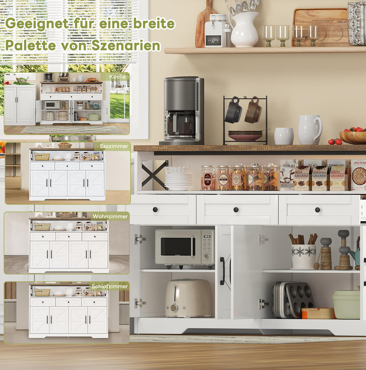 SIDEBOARD 140/35/95 cm braun/weiß aus MDF mit 3 Schubladen - Braun, Holzwerkstoff (140/95/35cm) - OKWISH