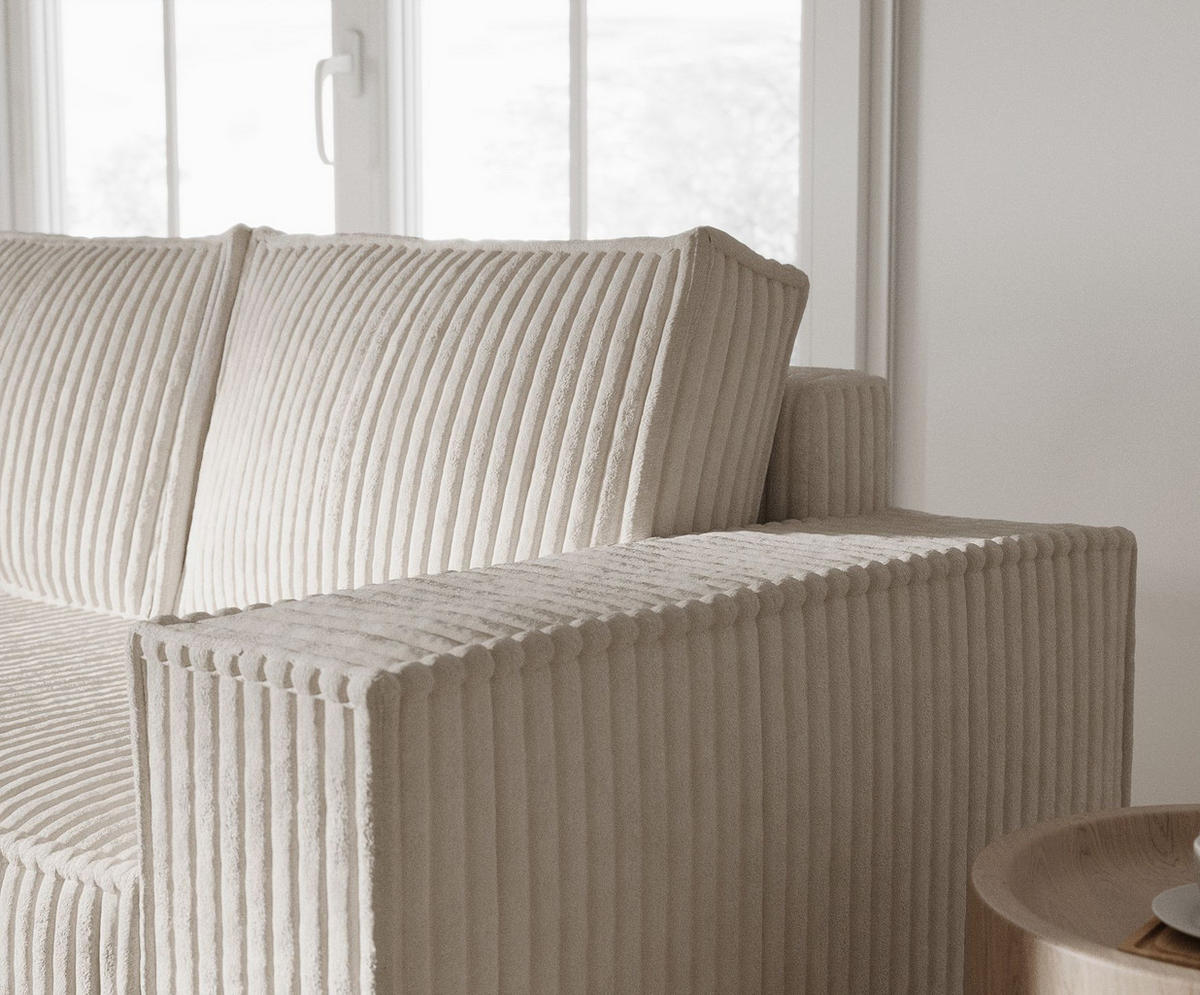 ECKSOFA Maze Creme Plüschstoff - Links Seite - Creme/Schwarz, Holz/Holzwerkstoff (185/294cm) - Maison de Reve