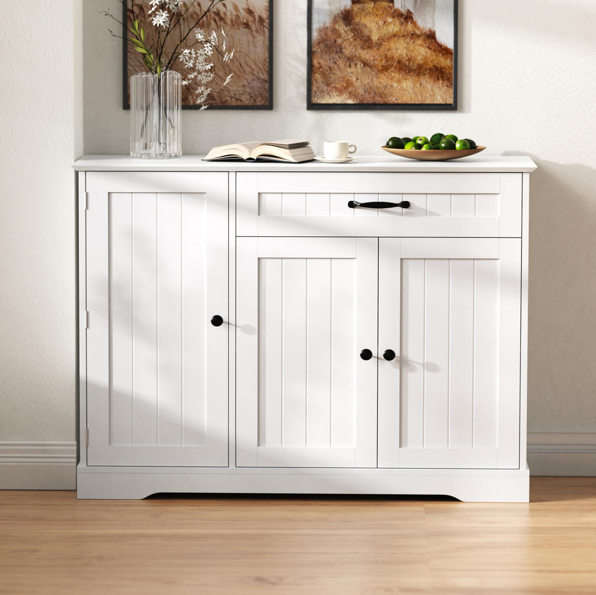 SIDEBOARD mit 3 Türen, 1 Schublade und verstellbaren Einlegeböden, MDF, Weiß - Weiß, Holzwerkstoff (107/83.4/40cm) - Redom