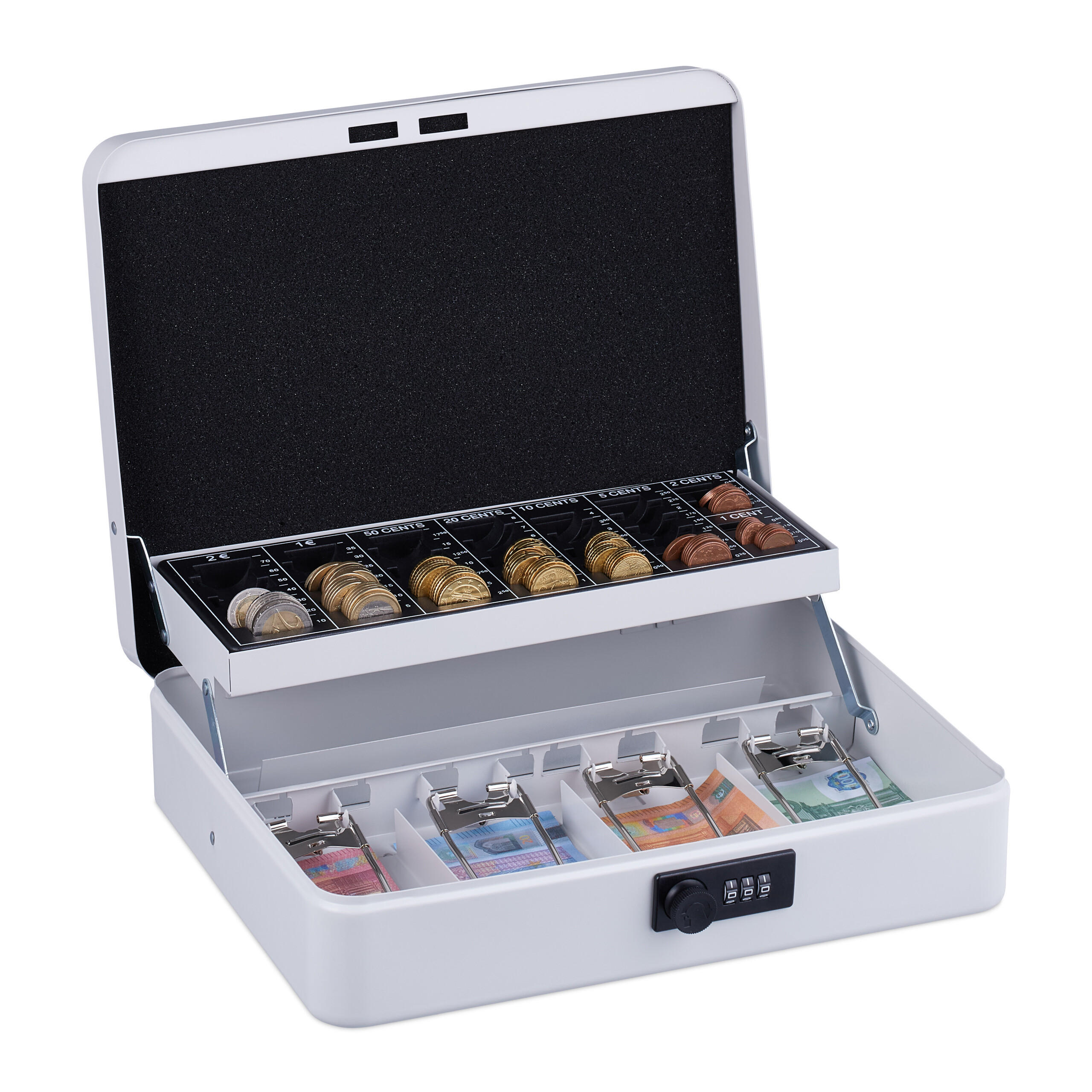 GELDKASSETTE Euro-Münzbrett - Weiß, Kunststoff/Metall (30.5/8.5/25cm) - Relaxdays