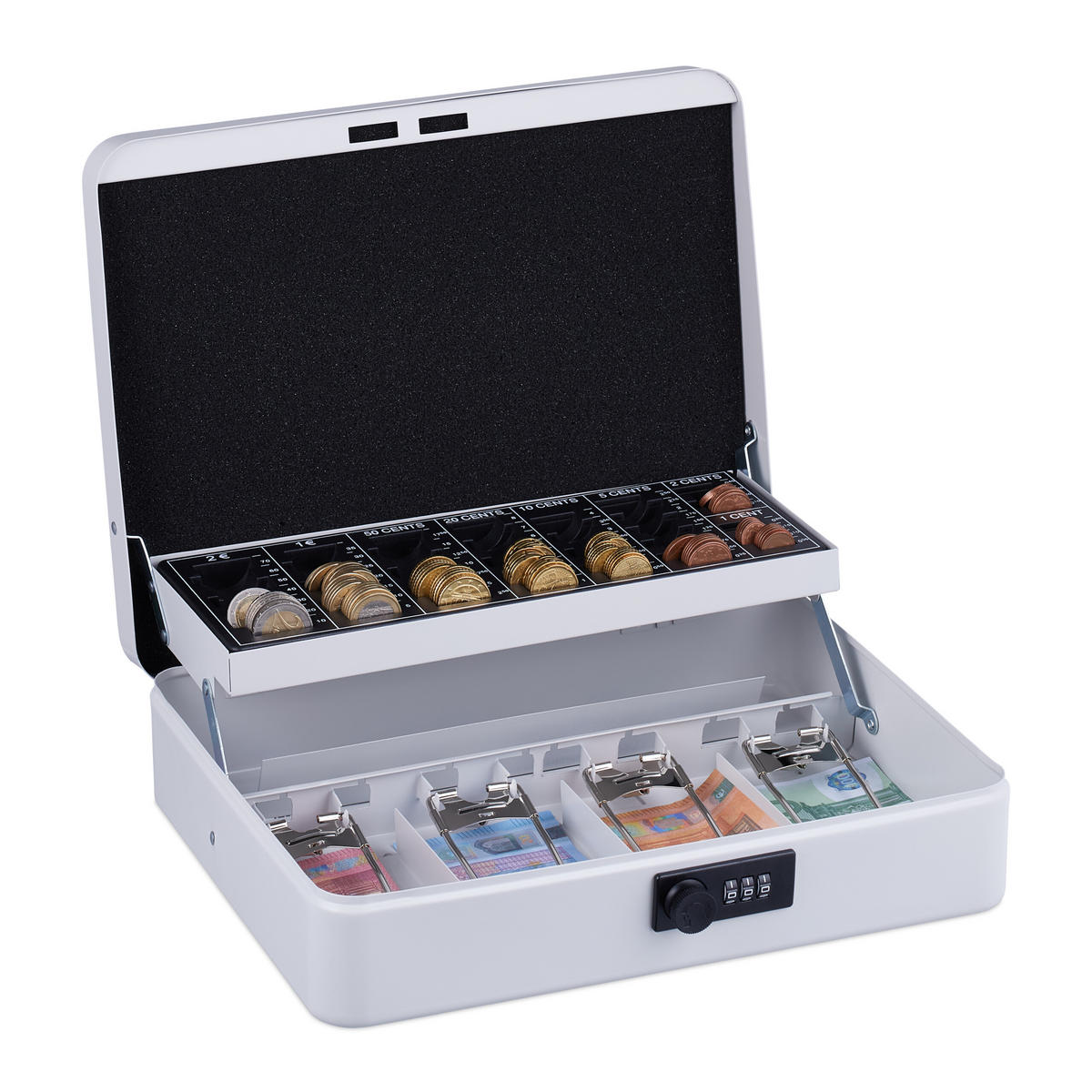 GELDKASSETTE Euro-Münzbrett - Weiß, Kunststoff/Metall (30.5/8.5/25cm) - Relaxdays