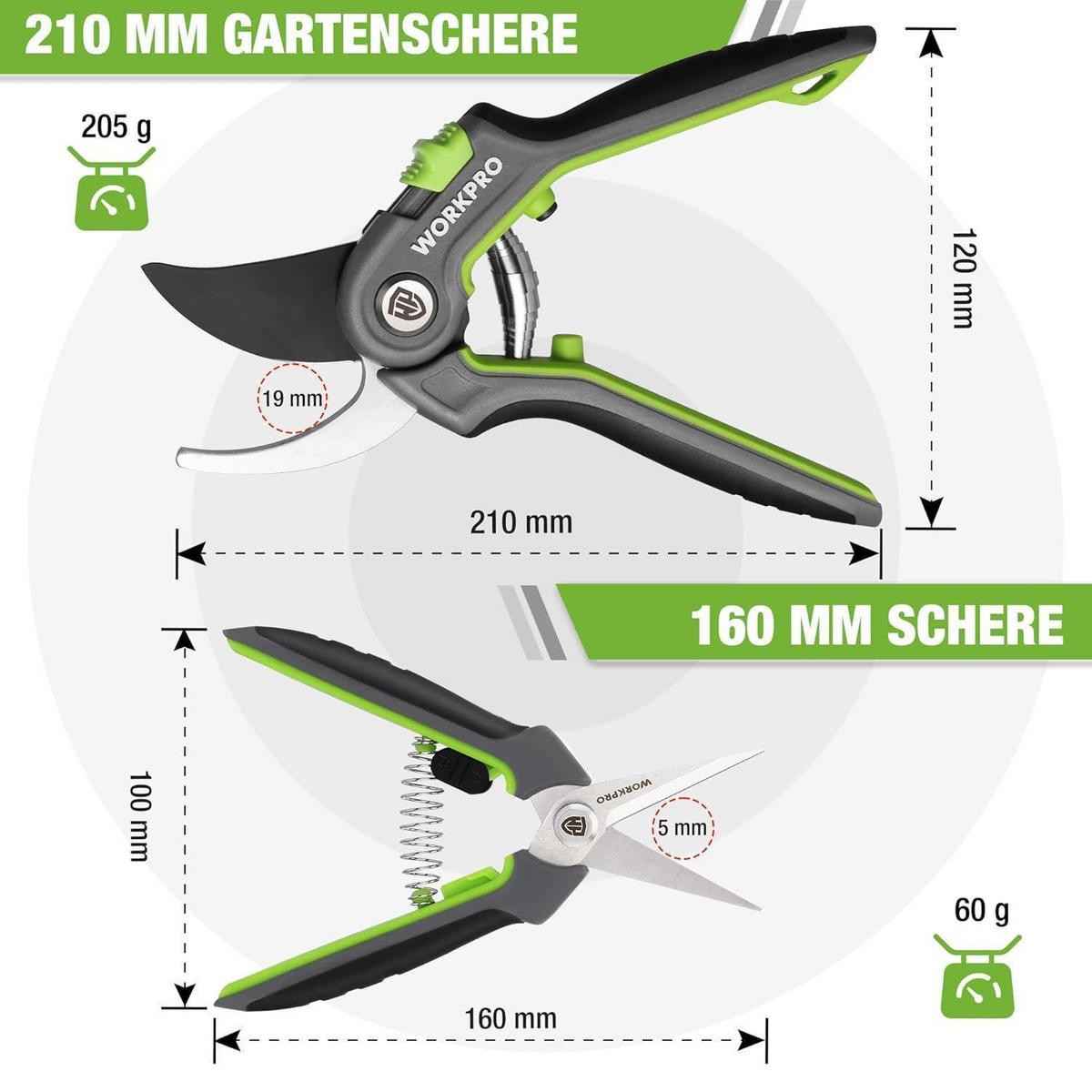 GARTENSCHERE 2-teiliges Set SK5 Bypass Astschere 210mm Ernteschere 160mm - Multicolor, Metall (5/8/25cm)