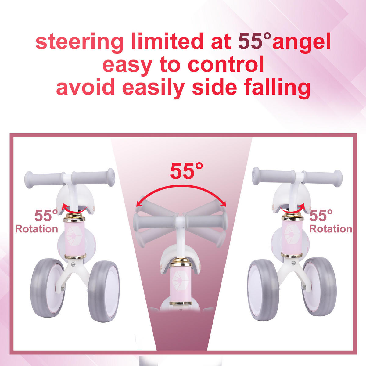 LAUFRAD KINDER mit verstellbarem Sitz und leisen Rädern, 36cm, Rosa - Rosa, Metall (51/22/36cm) - Ayeku