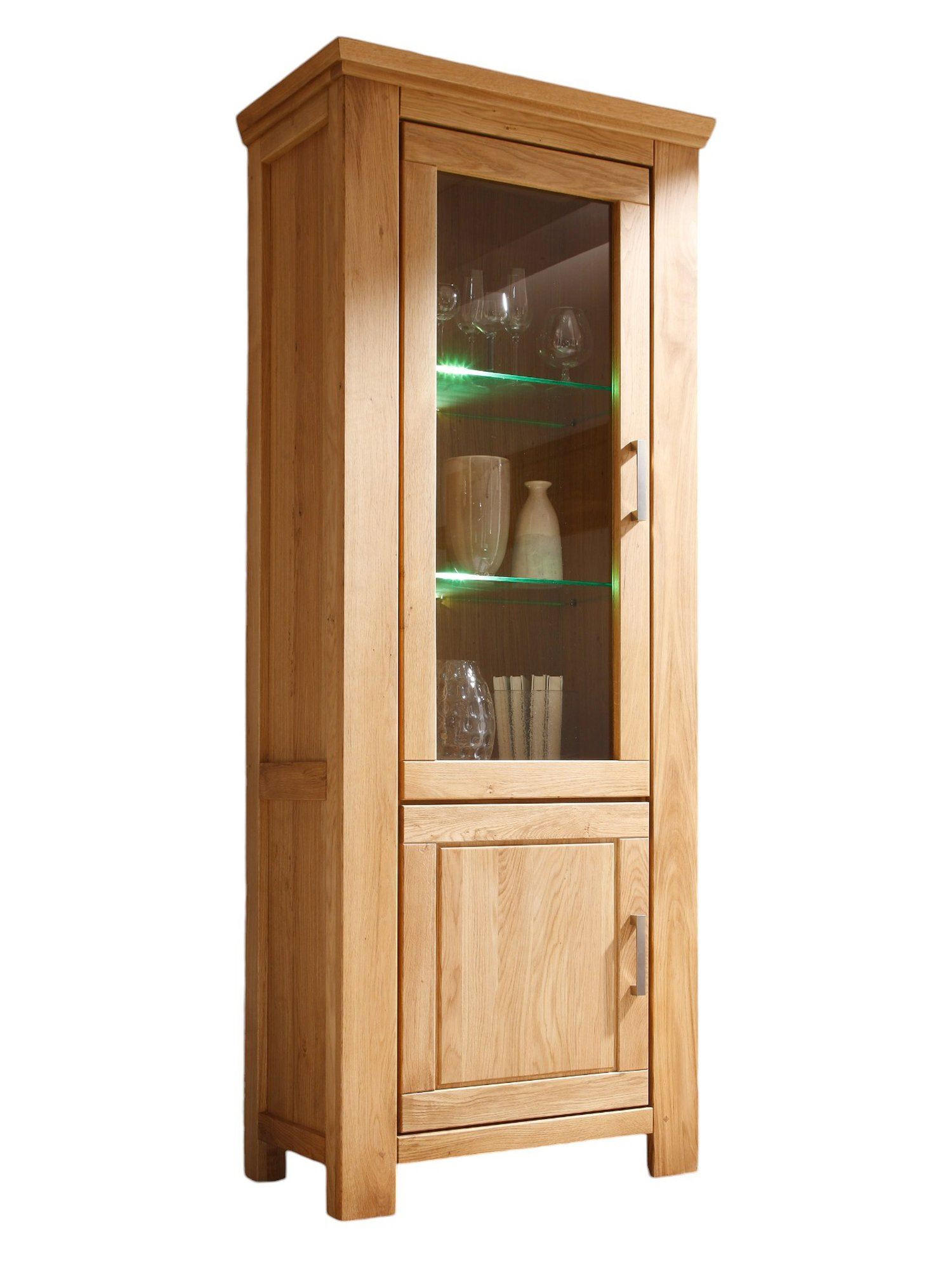 VITRINE Teilmassiv Iantha 83x210x47 Standvitrine Wildeiche natur geölt - Wildeiche, Holz (83/210/47cm) - 58aufmkessel