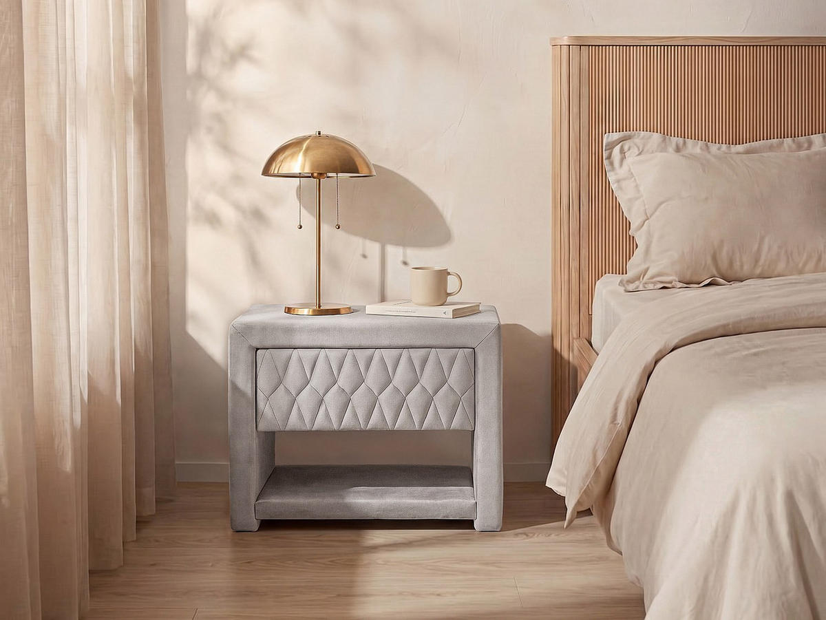 NACHTTISCH - 50 cm x 35 cm - Samt, Stoff - Beige - DANIELE - Beige, Textil (50/41/35cm) - Vente-Unique