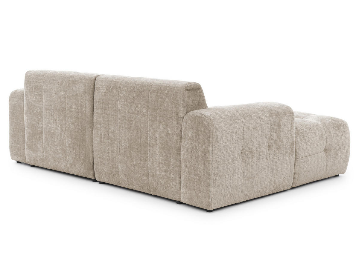 ECKSOFA Kozy im Bumpy-Design mit fester Rückenlehne aus weichem Dunkelbeige Chenille-Stoff - Ottomane links - Beige/Schwarz, Holz/Kunststoff (161/234cm) - S-Style Möbel