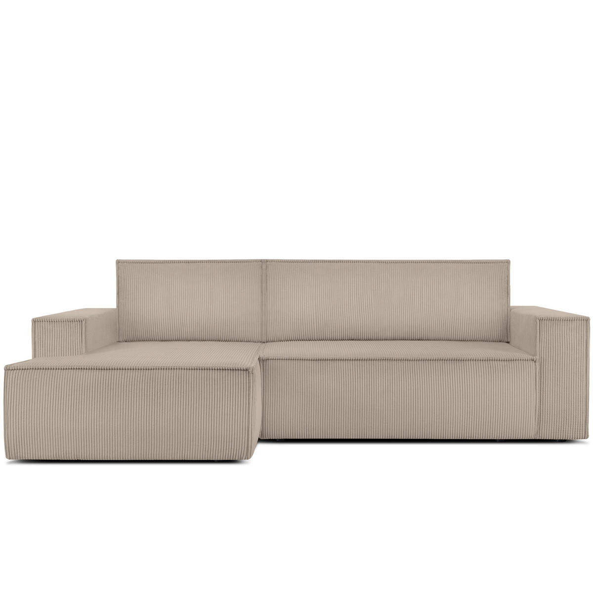 ECKSCHLAFSOFA-LINKS NAPI in Pet Friendly Cord-Stoff, beige - Beige/Schwarz, Textil (262/148cm) - KONSIMO®