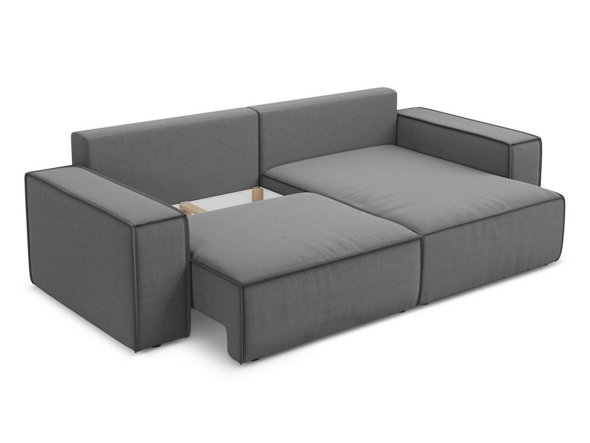 ECKSOFA mit Schlaffunktion Samt Stoff Grau - Schwarz/Grau, Kunststoff/Textil (257/148cm) - Makamii
