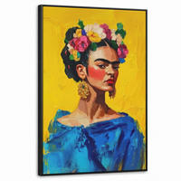 LEINWAND Bilder mit Rahmen - Frida Kahlo - Frau - Gelb - Blau - Blumen - 60x90 - Gelb, Textil (60/90cm) - MuchoWow