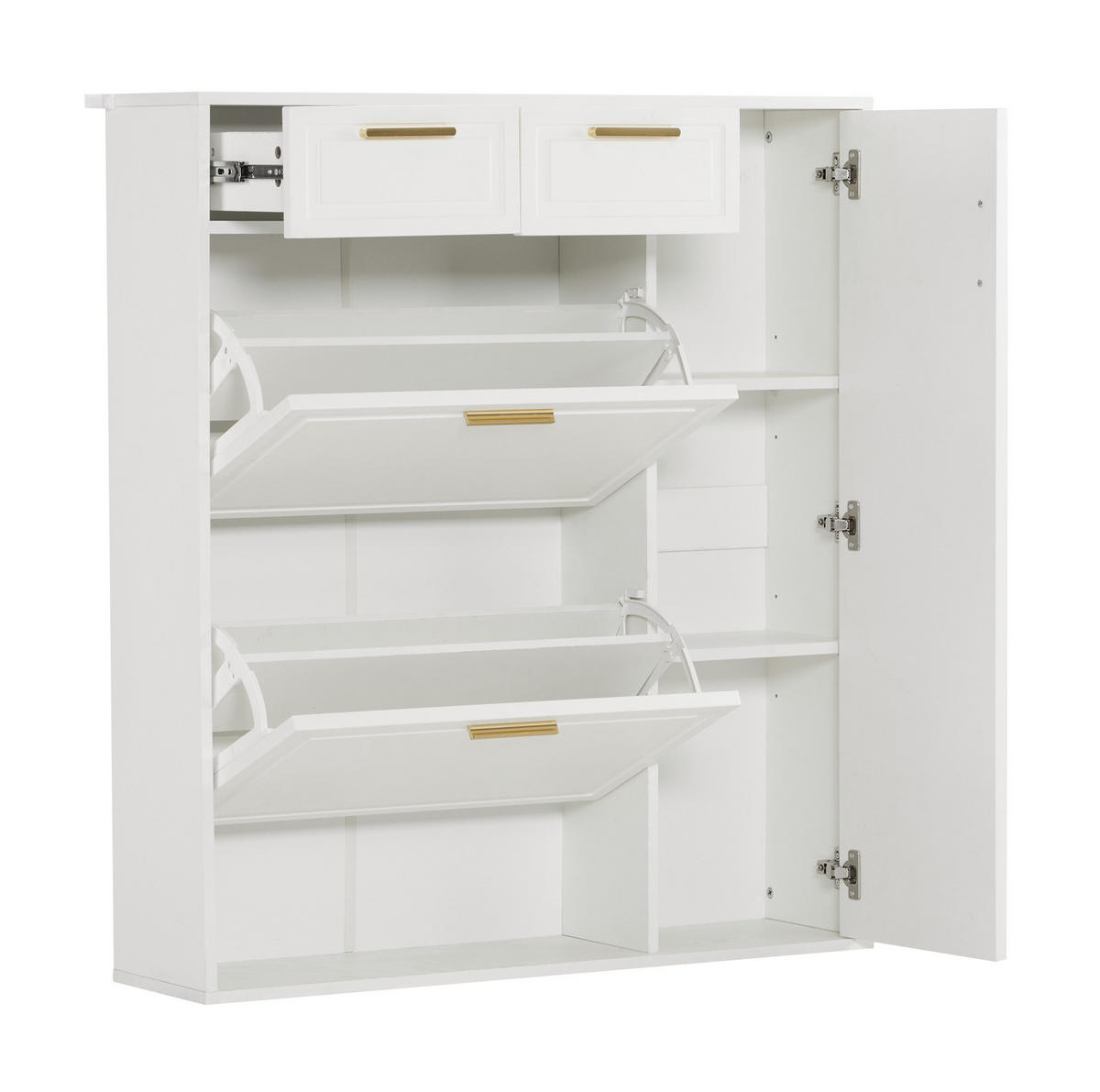 SCHUHSCHRANK 95/24/107,5 cm mit verstellbaren Einlegeböden, Schubladen und offenen Fächern, Weiß - Weiß, Holzwerkstoff (95/107/24cm) - Redom