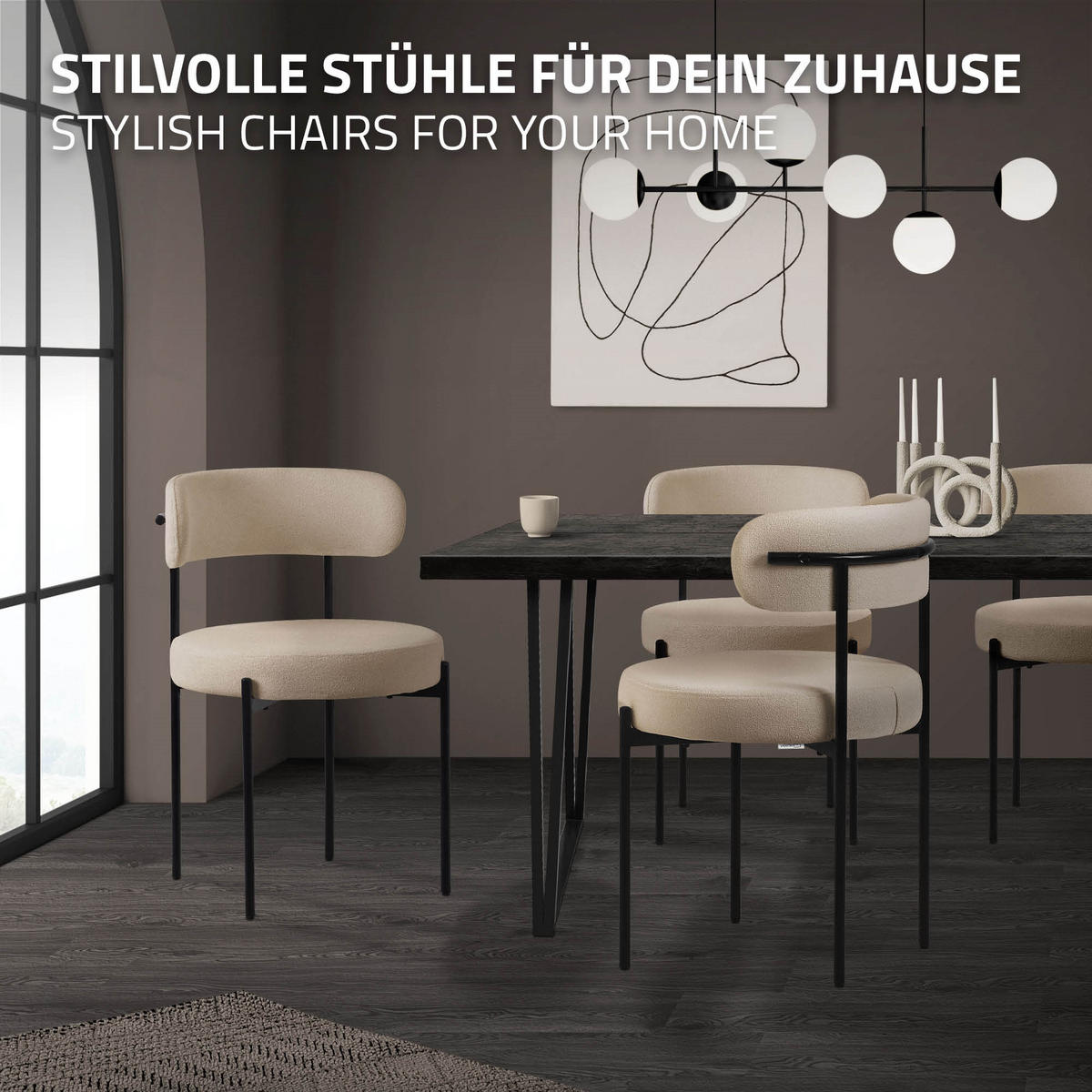 SADA 2 JÍDELNÍCH ŽIDLÍ Hnědá plyšová látka - černá/hnědá, kov (53/78/50cm) - ML-DESIGN