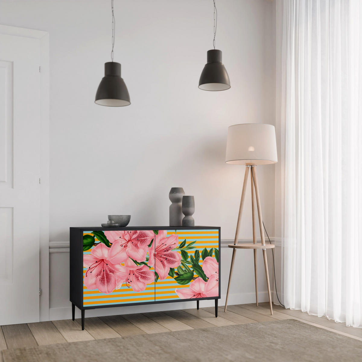 SIDEBOARD FRAGILE BEAUTY, Eicheneffekt, 111x42x77,5 cm, 2 Türen - Eichefarben/Buchefarben, Holzwerkstoff/Buchenholz (111/77.5/42cm) - SpaceRebels