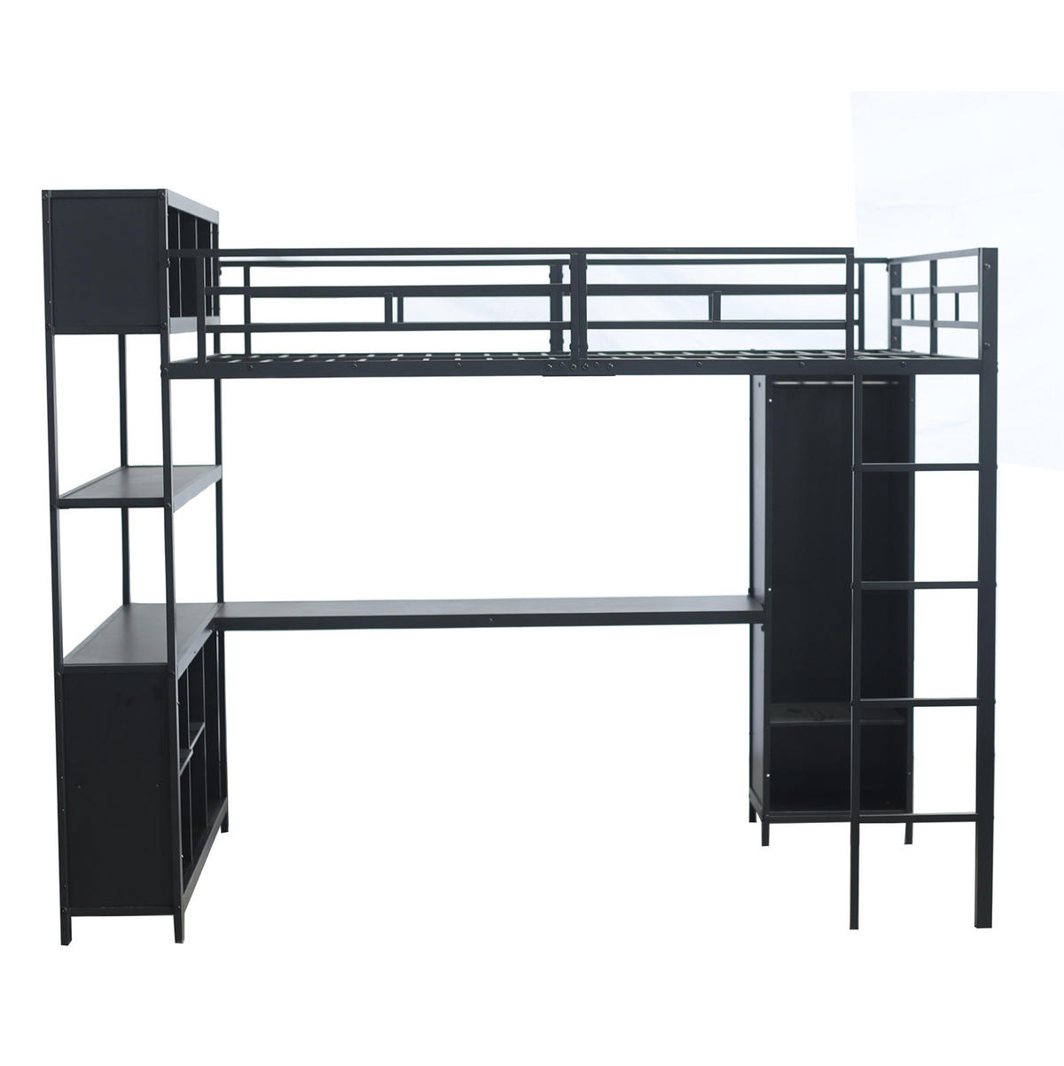 HOCHBETT 140/200 cm aus Metall und Holzwerkstoff mit Schreibtisch und Kleiderschrank - Schwarz, Metall (90/200cm) - Flora Grace